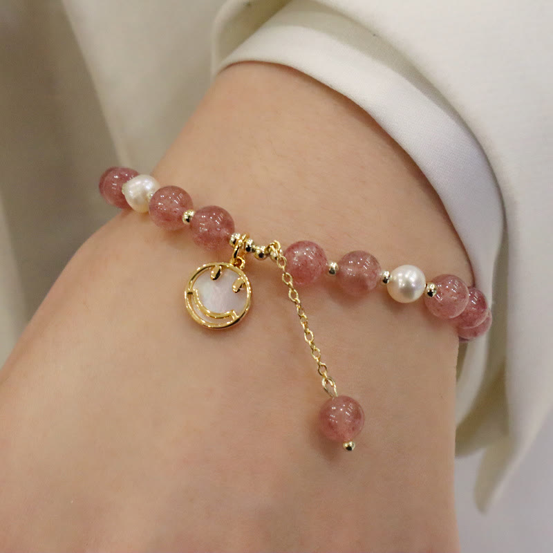 Strawberry Quartz Healing Bracelet with Fu Charm for Love & Luck