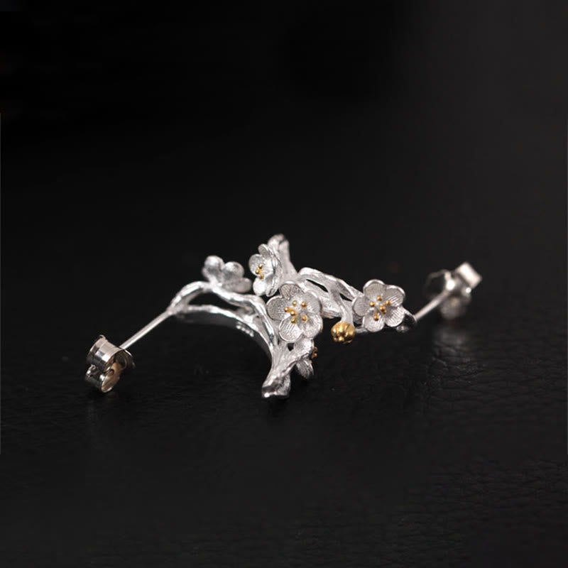 925 Sterling Silver Plum Blossom Spiritual Earrings for Protection