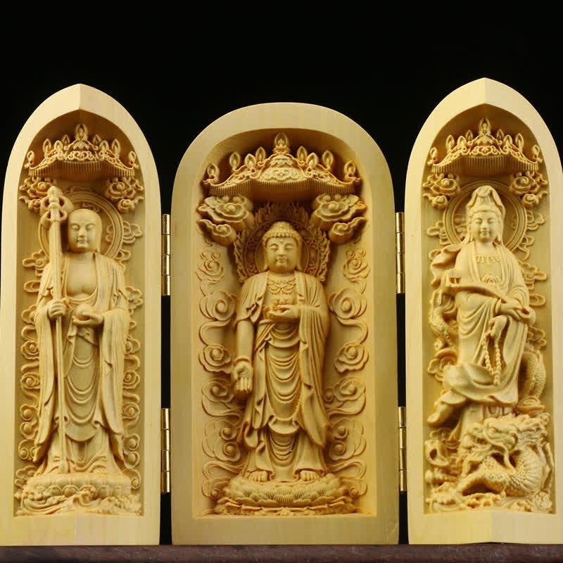 Hand-carved Boxwood Serenity Altar | Portable Prayer Altar Item