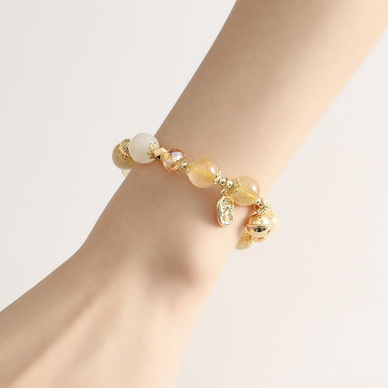 Rutilated Quartz & Moonstone Spiritual Bracelet for Courage and Wealth