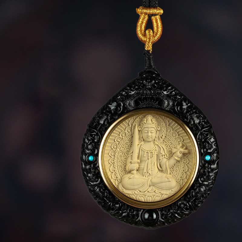 Chinese Zodiac Necklace with Avalokitesvara and Red Sandalwood Pendant