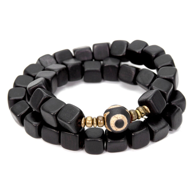 Ebony Wood Spiritual Peace Bracelet with Dzi Beads & Copper