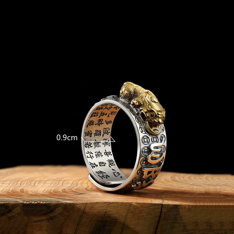 Om Mani Padme Hum Silver PiXiu Wealth Ring 990 Sterling