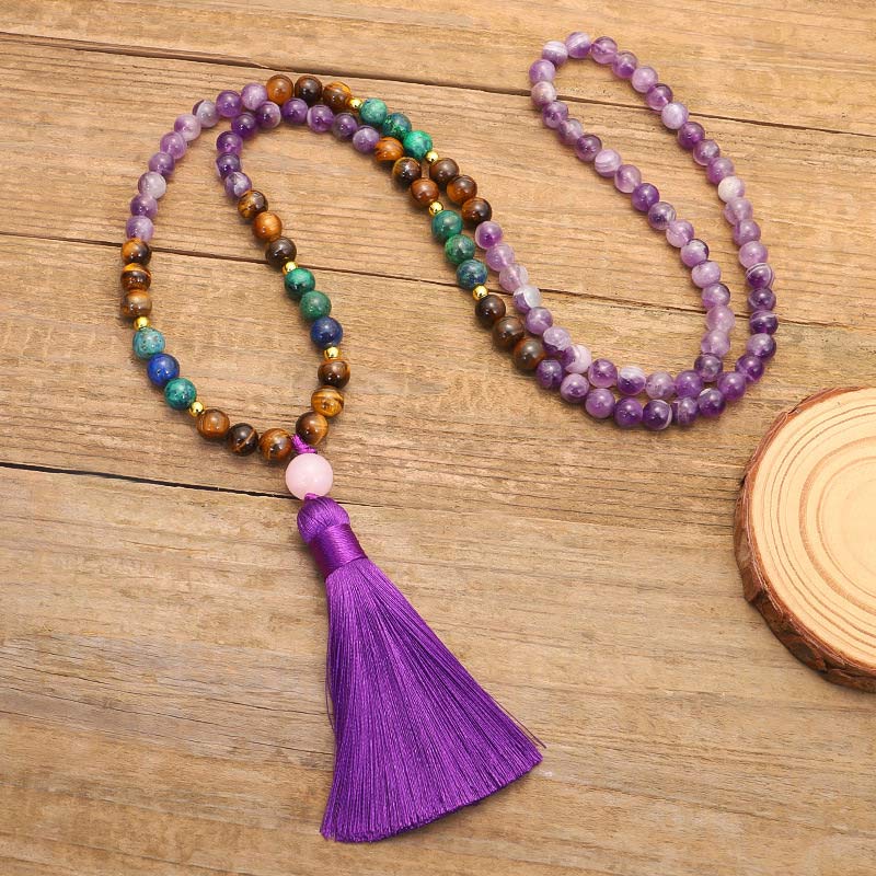 Tibetan Amethyst Purify Bracelet Set with Tiger Eye & Lazurite