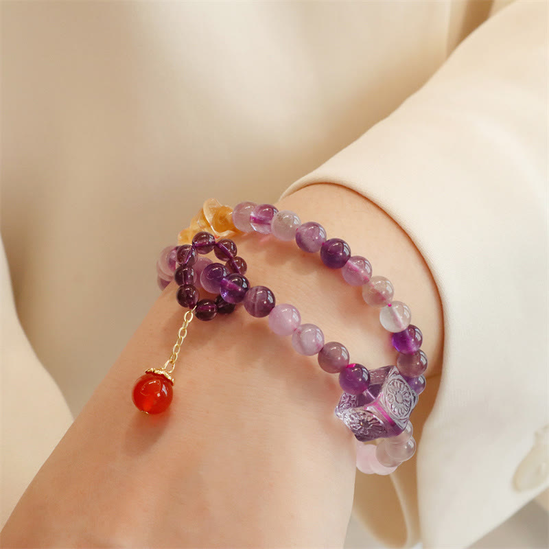 Amethyst Citrine Double Wrap Bracelet for Positive Transformation