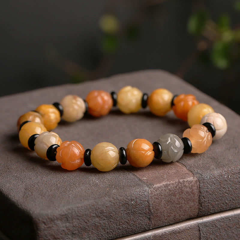 10mm Golden Silk Jade Lotus Wealth Luck Bracelet