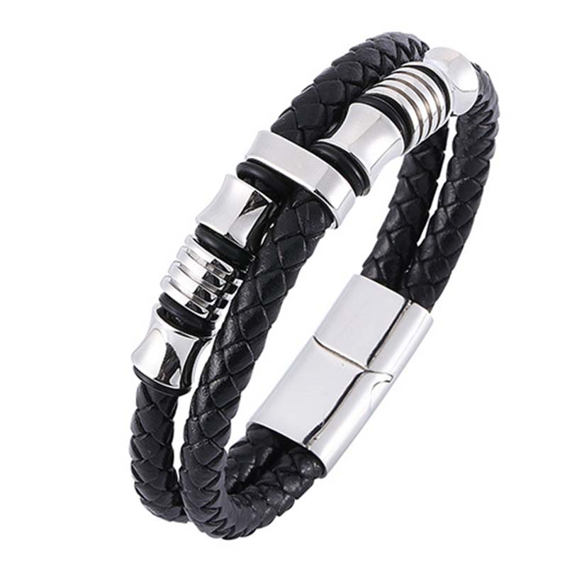 Layered Leather and Titanium Steel Spiritual Bracelet for Balance