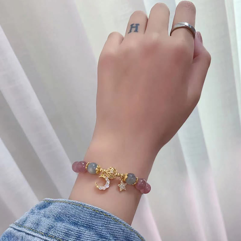 Moon Star Love Bracelet | Strawberry Quartz & Moonstone