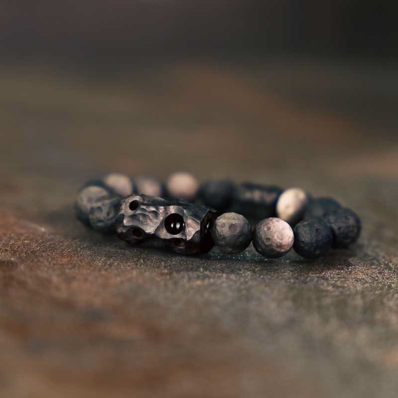 10mm Silver Sheen Obsidian Ebony Wood Soothing Bracelet
