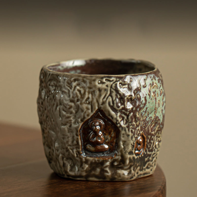 Vintage Dunhuang Keramik Teetasse mit Buddha-Gravur, 150 ml