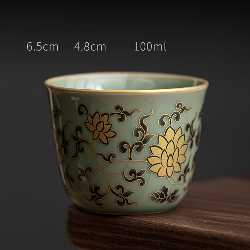 100ml Ceramic Teacup with Butterfly & Lotus Design