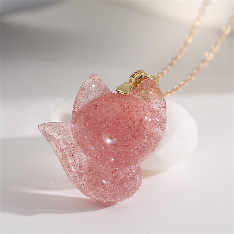 Strawberry Quartz Healing Necklace in 14k Gold Plated Silver