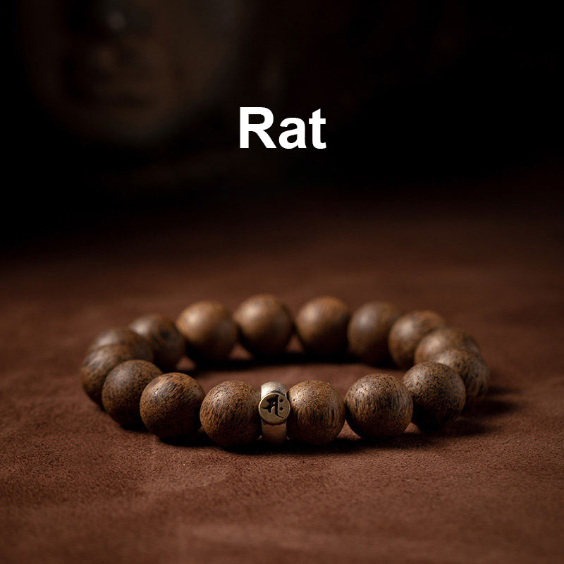 Natürliches Adlerholz-Armband mit chinesischen Sternzeichen, 12 mm Perlen