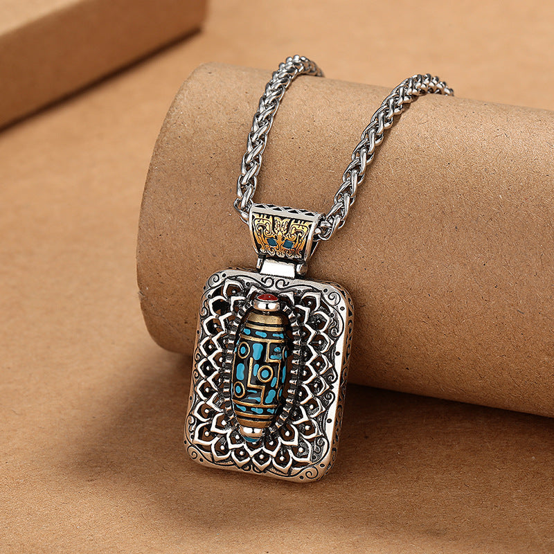 Copper Nine-Eye Dzi Bead Rotatable Protection Necklace