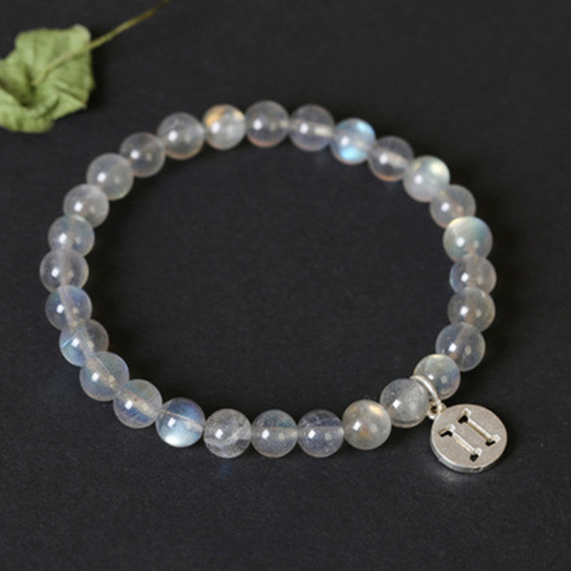 12 Zodiac Moonstone Charming Bracelet 7mm Beads