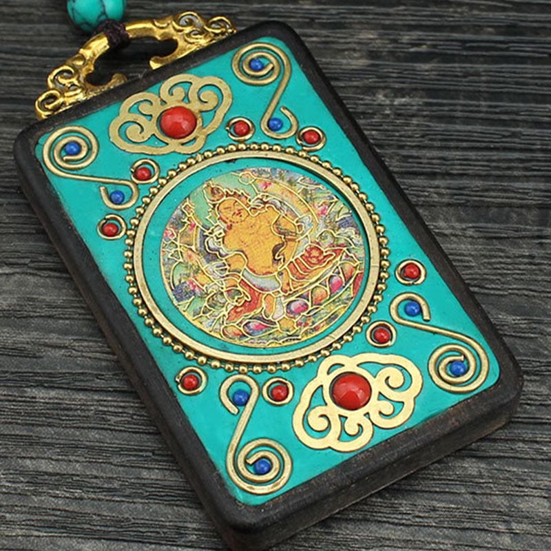 Ebony Spiritual Necklace with Wealth Gods & Golden Phoenix