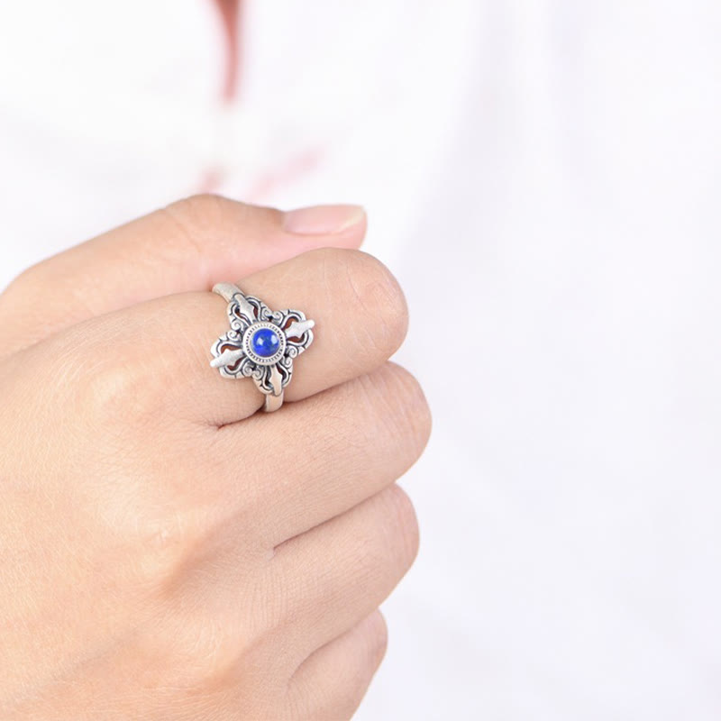 Adjustable Lazurite Ring in 925 Sterling Silver for Positivity