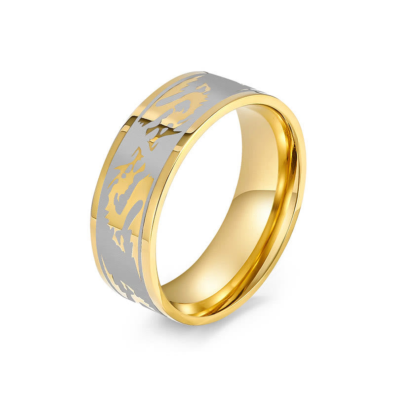 8mm Titanium Steel Dragon Carved Protection Ring