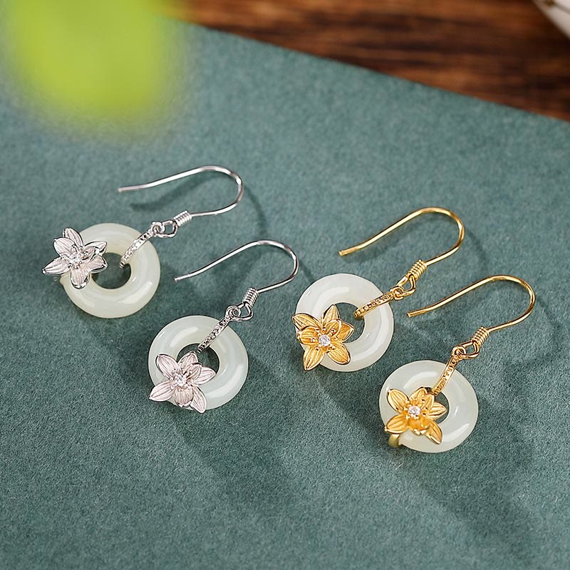 12mm Hetian Jade Peace Buckle Orchid Jade Earrings