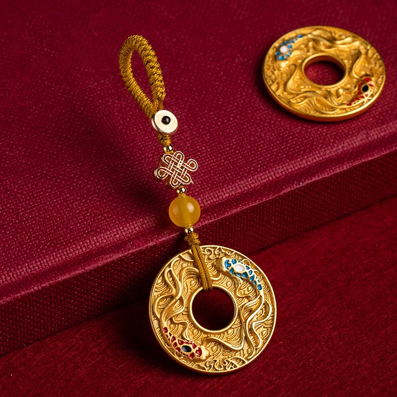 Schlüsselanhänger mit doppelter Koi-Fisch-Friedensschnalle | Reichtum &amp; Glücksbringer