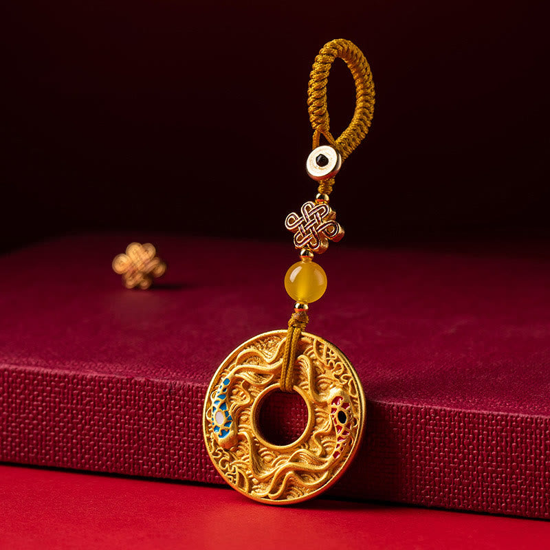 Schlüsselanhänger mit doppelter Koi-Fisch-Friedensschnalle | Reichtum &amp; Glücksbringer