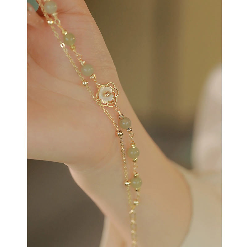 Doppellagiges 14 Karat vergoldetes Jade-Schmetterlings-Glücksarmband