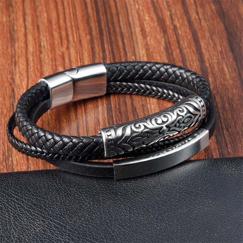 Doppellagiges Titanstahl-Lederarmband mit Blumenmuster | Stärke und Balance