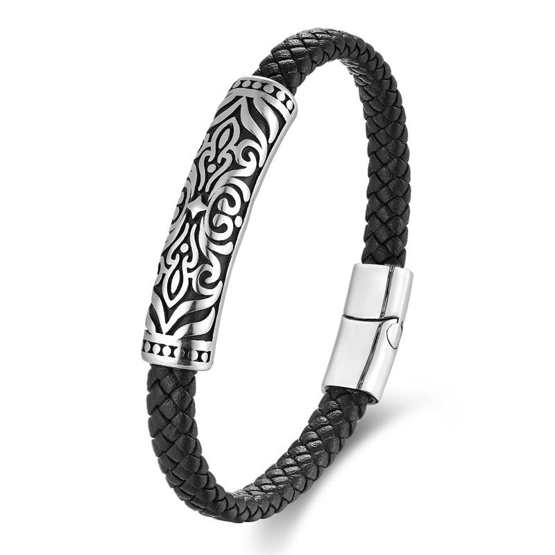 Doppellagiges Titanstahl-Lederarmband mit Blumenmuster | Stärke und Balance