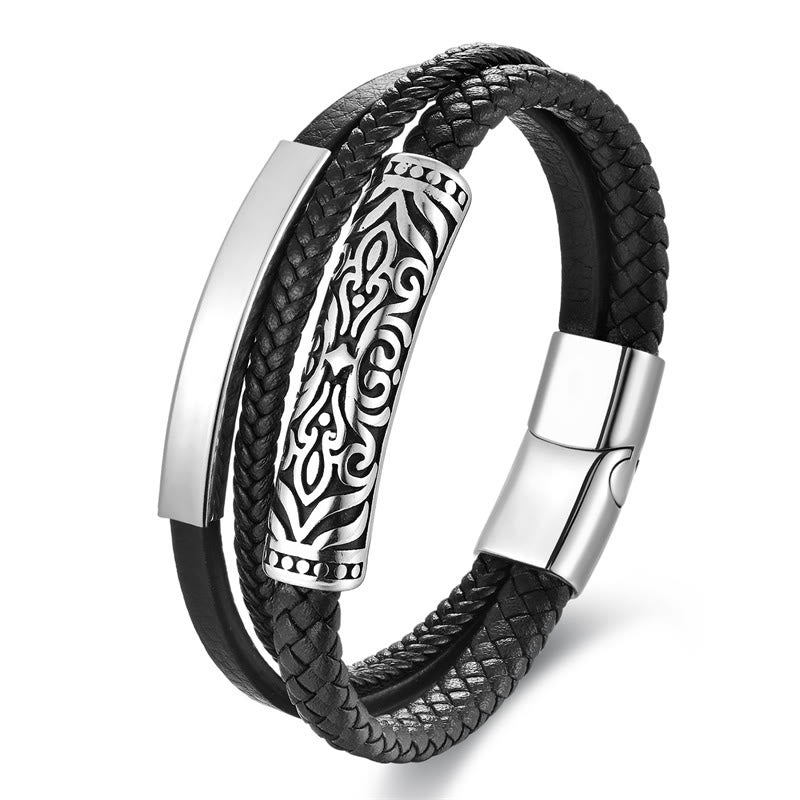 Doppellagiges Titanstahl-Lederarmband mit Blumenmuster | Stärke und Balance
