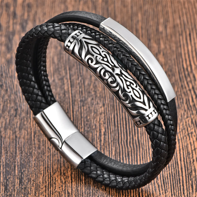 Doppellagiges Titanstahl-Lederarmband mit Blumenmuster | Stärke und Balance