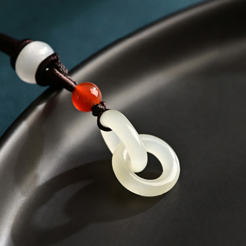 Jade-Halskette mit doppelter Peace-Schnalle | Hetian Cyan &amp; Weiße Jade