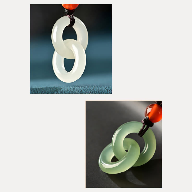 Jade-Halskette mit doppelter Peace-Schnalle | Hetian Cyan &amp; Weiße Jade