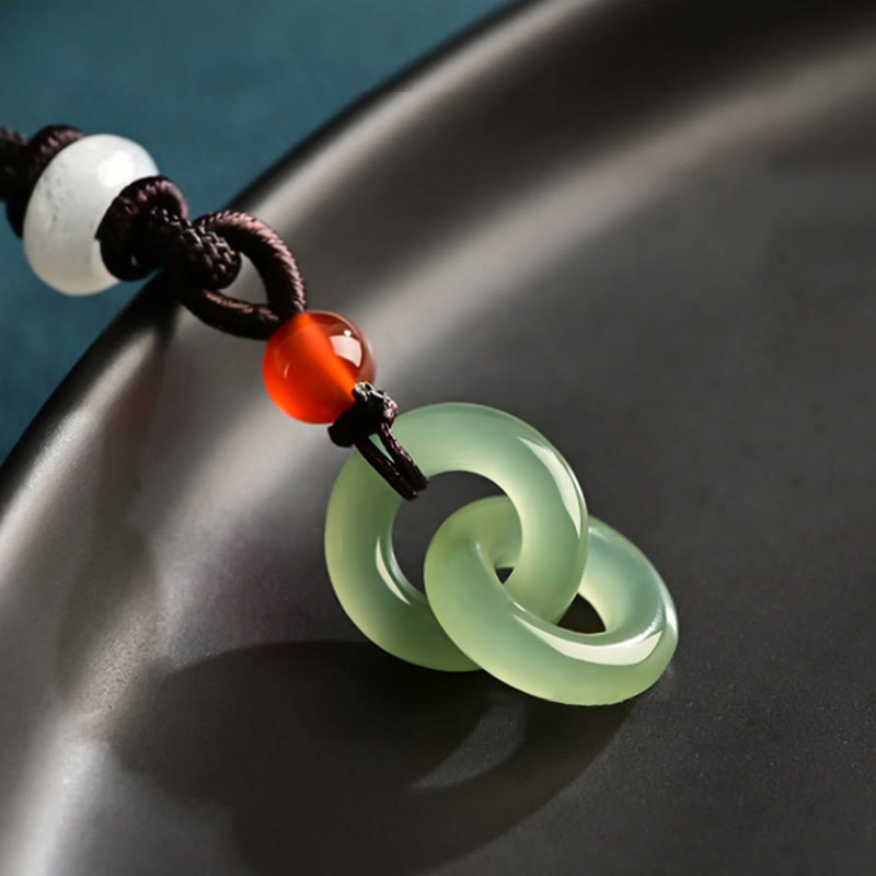 Jade-Halskette mit doppelter Peace-Schnalle | Hetian Cyan &amp; Weiße Jade