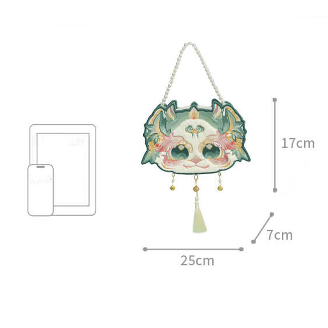 Doppelseitige Umhängetasche mit Bai Ze-Stickerei, 25 cm