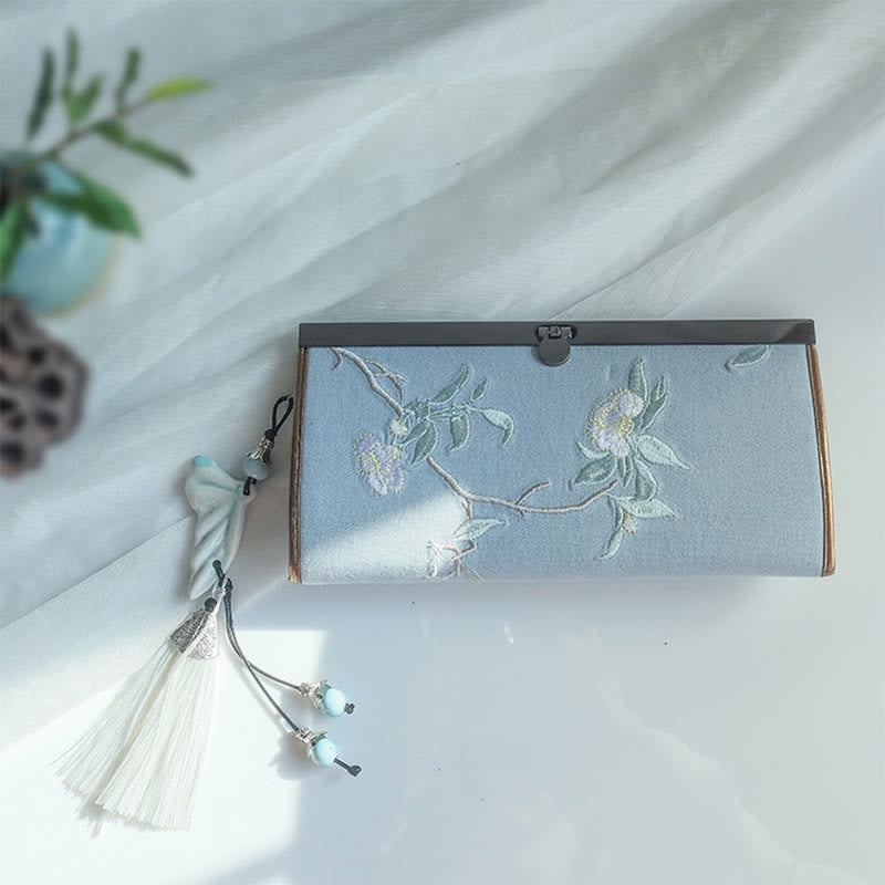 Doppelseitig bestickte Blumenbrieftasche 19cm | Spirituelle Accessoires