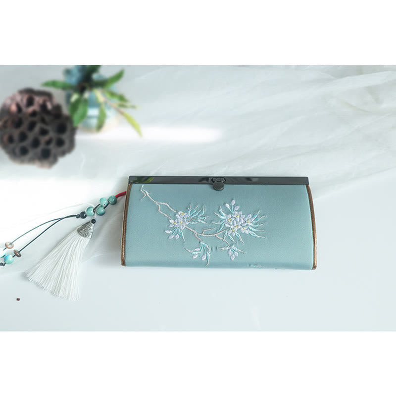 Doppelseitig bestickte Blumenbrieftasche 19cm | Spirituelle Accessoires