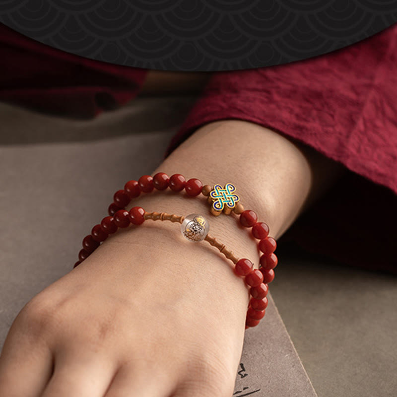 Doppelt gewickeltes chinesisches Sternzeichen-Armband aus rotem Achat zum Schutz