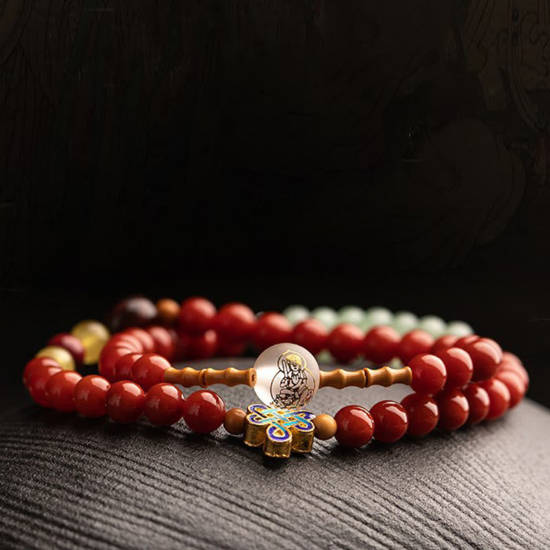 Doppelt gewickeltes chinesisches Sternzeichen-Armband aus rotem Achat zum Schutz