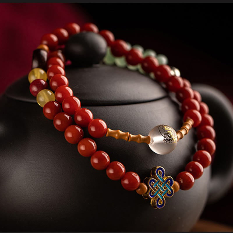 Doppelt gewickeltes chinesisches Sternzeichen-Armband aus rotem Achat zum Schutz