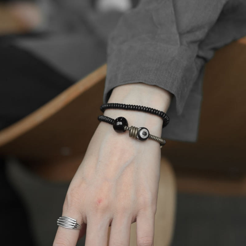 Doppelt gewickeltes Armband aus Ebenholz und grünem Sandelholz-Obsidian für Ruhe