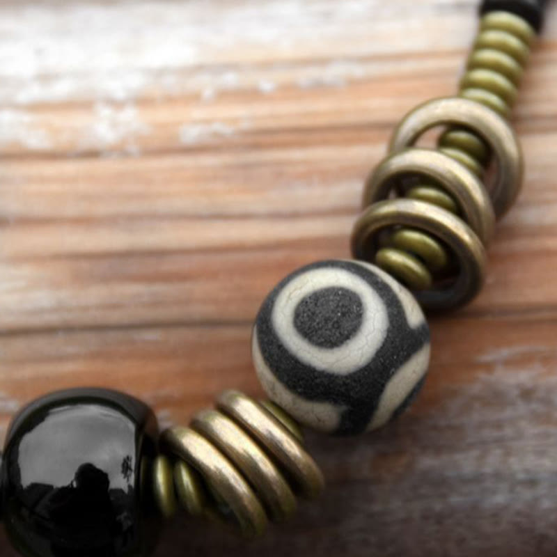 Doppelt gewickeltes Armband aus Ebenholz und grünem Sandelholz-Obsidian für Ruhe