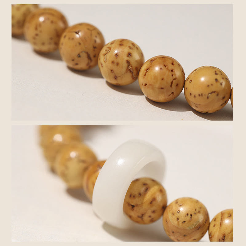 Doppelt gewickeltes spirituelles Armband mit Rattenreichtum und Bodhi-Samen in Lila und Gold