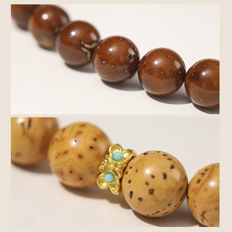Doppelt gewickeltes spirituelles Armband mit Rattenreichtum und Bodhi-Samen in Lila und Gold