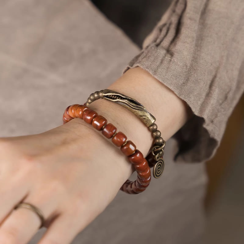 Doppelt gewickeltes spirituelles Armband aus Yakknochen-Kupfer für Balance
