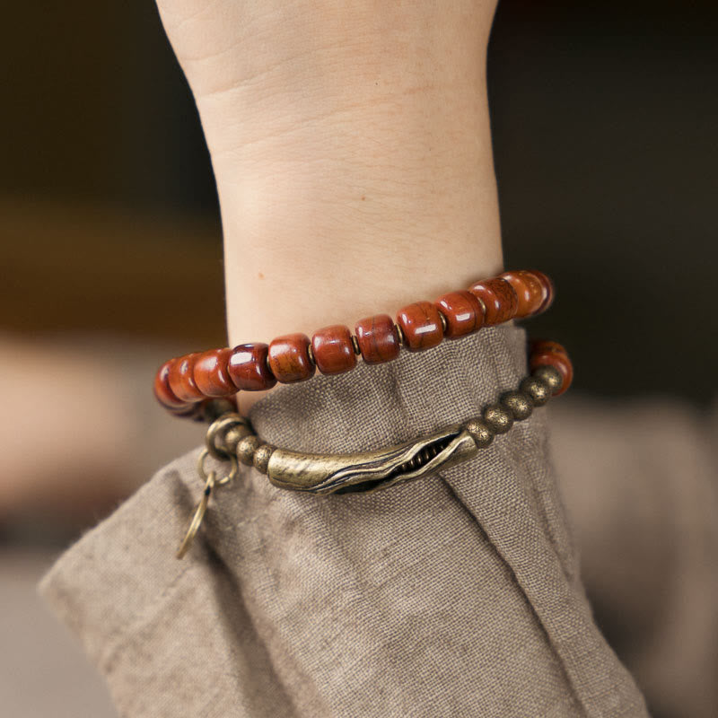 Doppelt gewickeltes spirituelles Armband aus Yakknochen-Kupfer für Balance