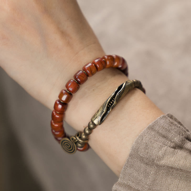 Doppelt gewickeltes spirituelles Armband aus Yakknochen-Kupfer für Balance