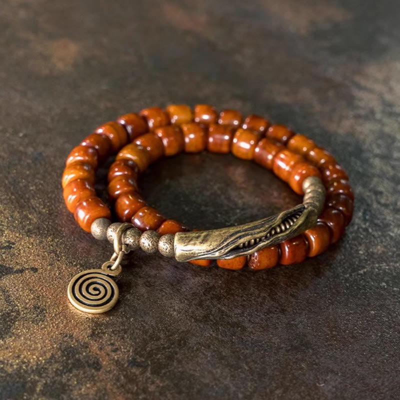 Doppelt gewickeltes spirituelles Armband aus Yakknochen-Kupfer für Balance