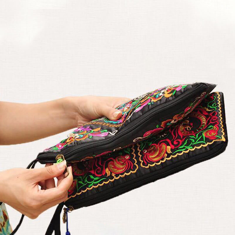 Geldbörse mit Drachen-Schmetterling, spiritueller Kosmos-Blume, 14 x 25 cm