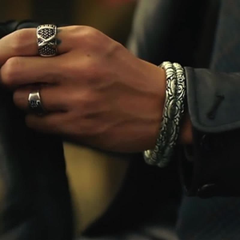 Drachenkopf geschnitztes Glücksarmband Kupfer Silber 8mm