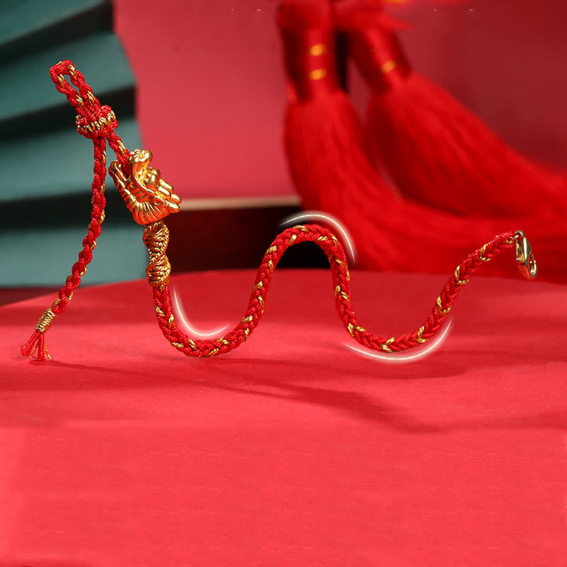 Drachen-Glücksarmband | 999 Sterling Silber Roter Faden Schutz